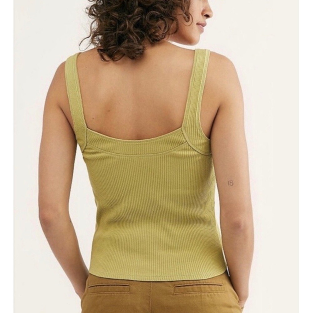 Free People Chartreuse Ribbed Button Tank - Picture 2 of 12